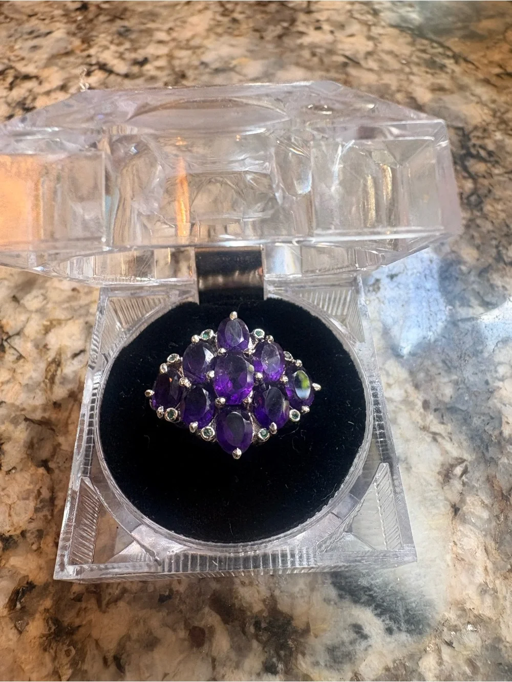 Sterling Silver Cluster Amethyst Ring - Purple